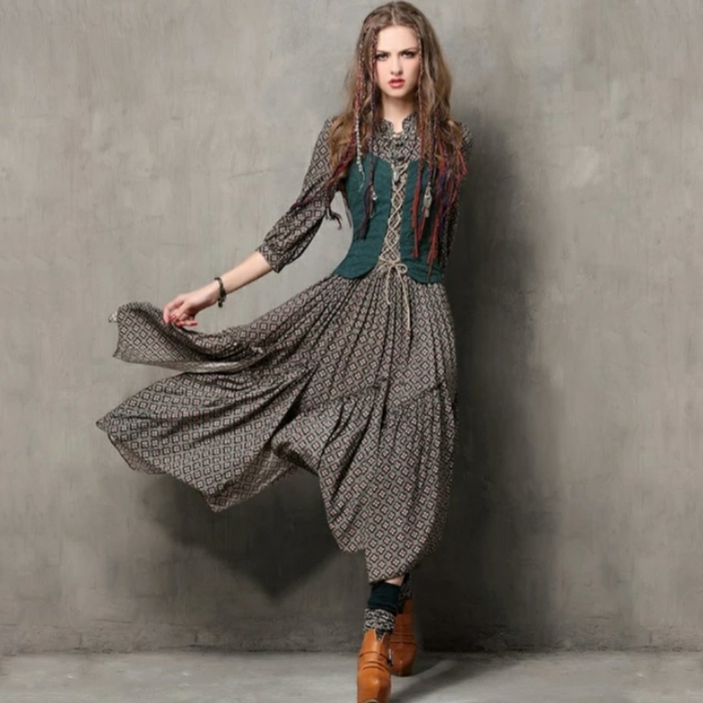 Keer Qiaowa lace up botice prairie maxi dress